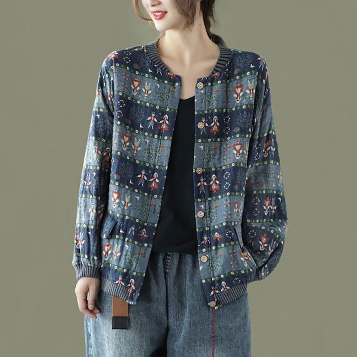 지고다그 엄마옷 여성 가을 간절기 니트 카디건 스트라이프 패턴 긴팔 캐주얼 여유핏 LJM1571