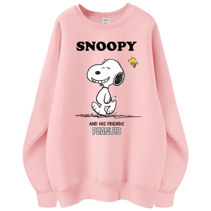 스누피 정품 남녀공용 오버핏 캐릭터 라운드 맨투맨 빅사이즈 데일리 티 루즈핏 커플 티셔츠 남자 여성 롱티 단체티 해피스누피