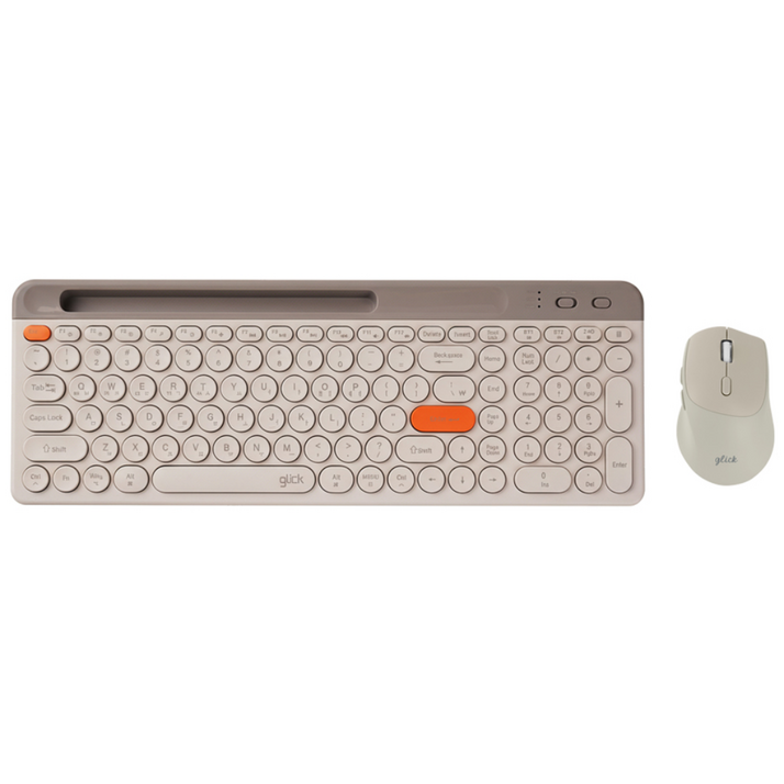 지클릭커 무선 블루투스 겸용 무소음 키보드 마우스 세트 태블릿 스마트폰 거치, 일반형, 밀크카라멜베이지, WMK930