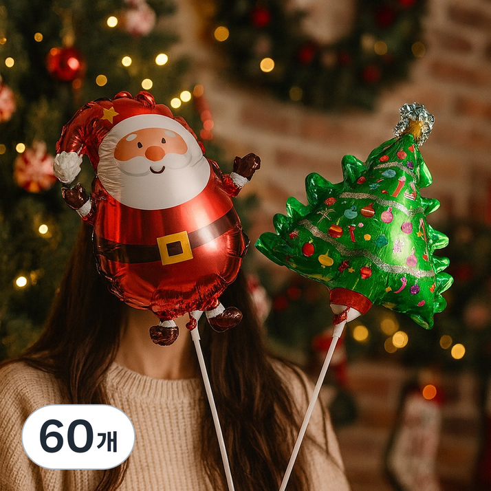 잇츠K 크리스마스 막대기 풍선, 60개, 산타와 트리