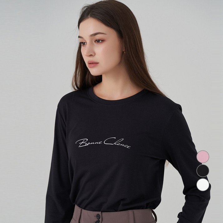 ELLE PARIS 여성용 레터링 프린트 찰랑 슬림핏 긴팔 티셔츠