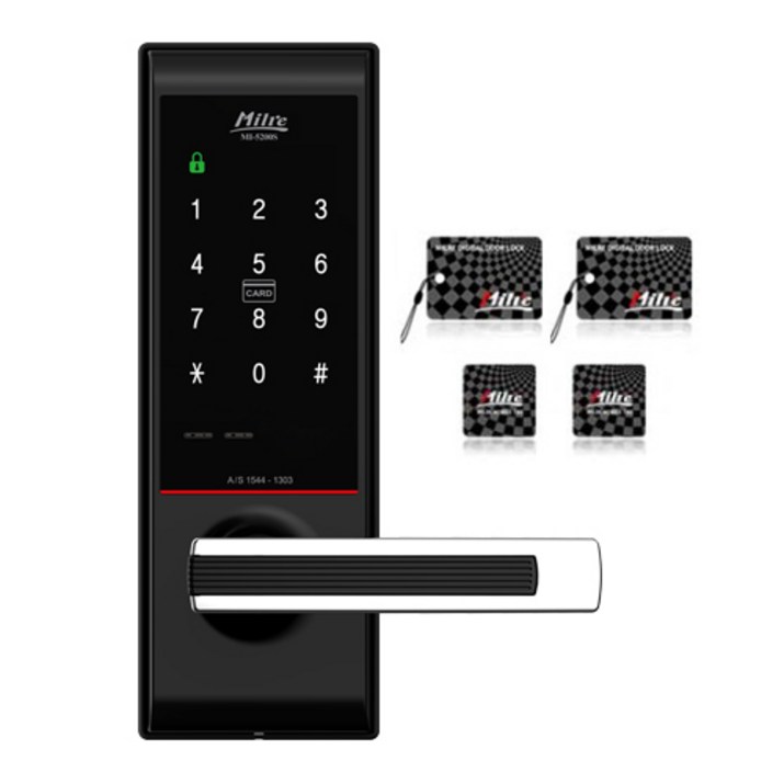 밀레시스텍 무타공 디지털도어락카드키4개 건전지포함 MI5200S