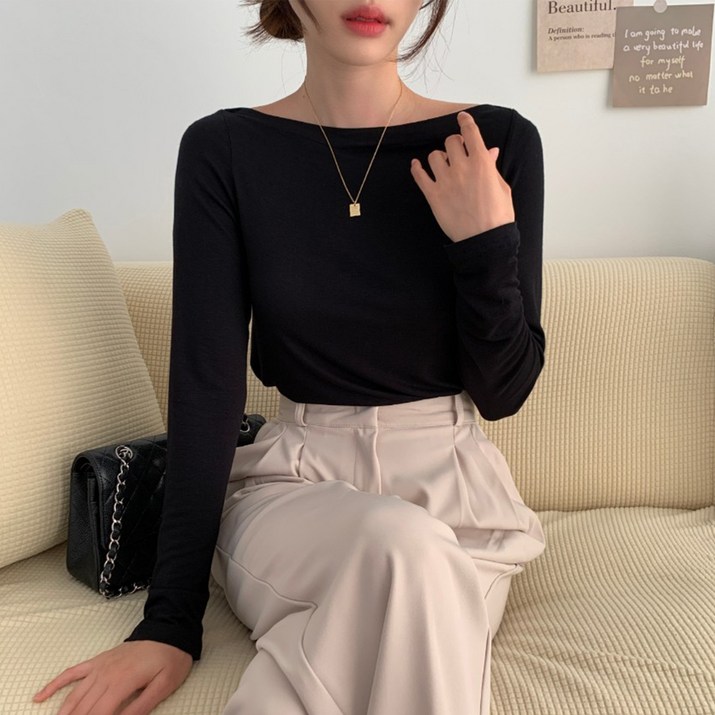 라뷰마켓 차려입은 느낌 르지아 입술넥 긴팔티셔츠 5color