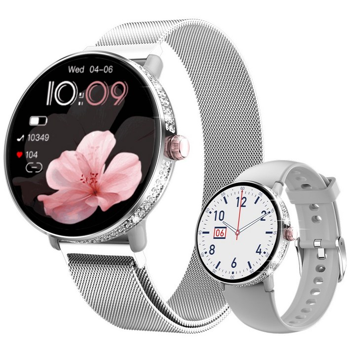 와피크 여성 스마트워치 ME10 블루투스 통화가능 GPS 1.19인치 밴드 18mm, GPS 블루투스, 3cm, 실버