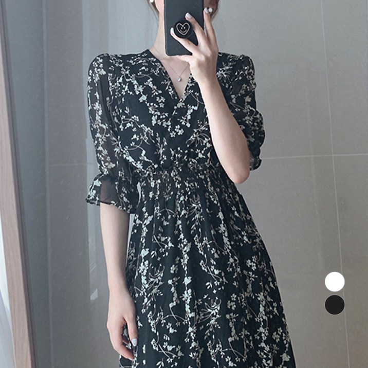 페이퍼먼츠 잔잔한 시폰 수목화 플레어 원피스 00379 페이퍼먼츠 잔잔한 시폰 수목화 플레어 원피스 00379