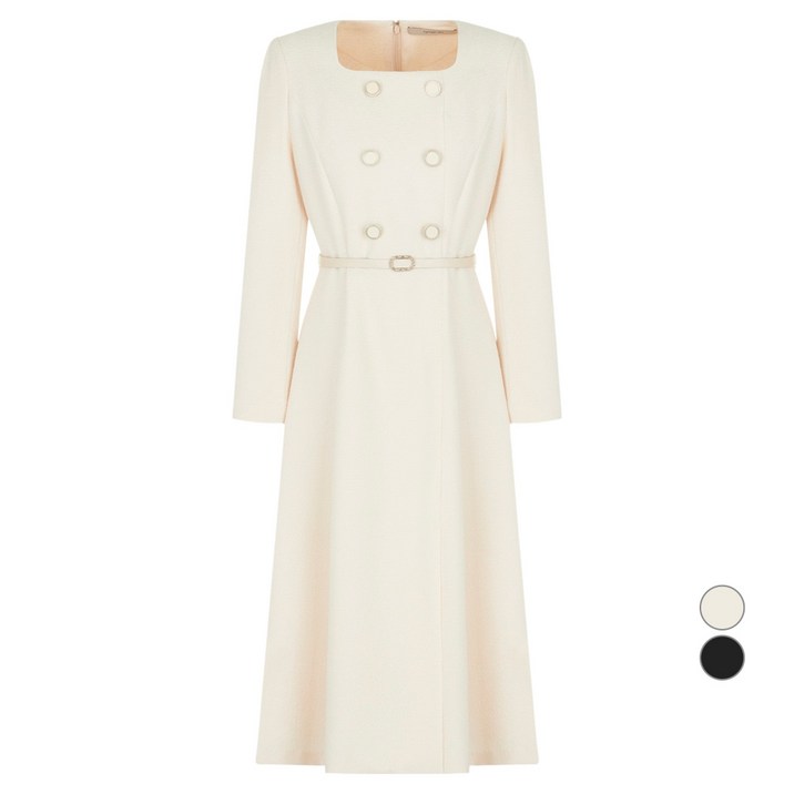 케네스레이디 여성용 더블 버튼 다운 벨티드 원피스