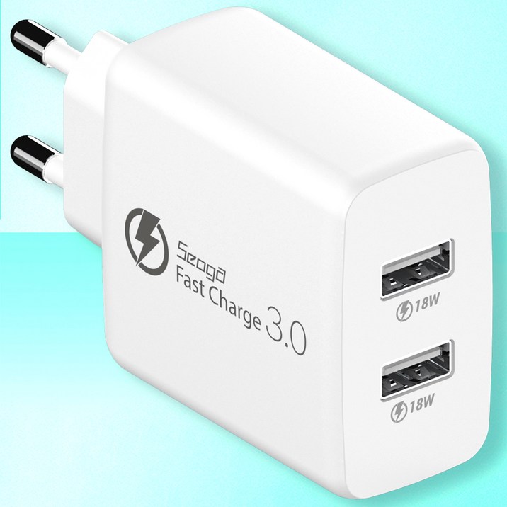 서가 36W 퀵차지 QC3.0 2포트 멀티 18W+18W 동시 USB 고속 충전기, 화이트, 1개