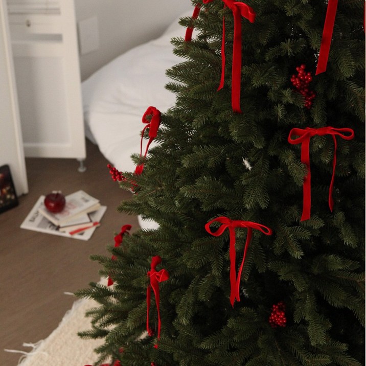 POCK 레드벨벳리본 크리스마스 장식 발레코어 리본 양면벨벳  트리 오너먼트