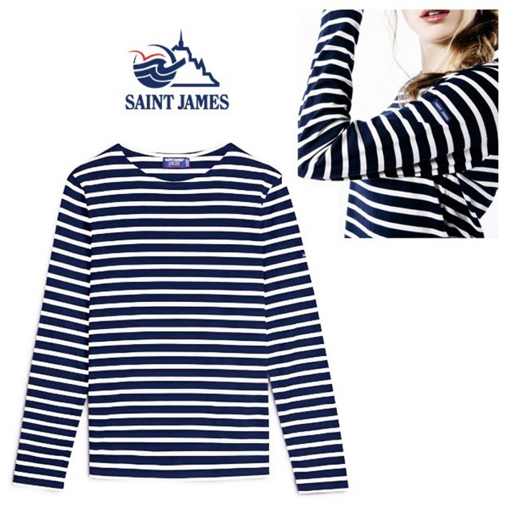 세인트제임스 밍콰이어 모던 긴팔티 마린네이지 네이비화이트 SAINT JAMES