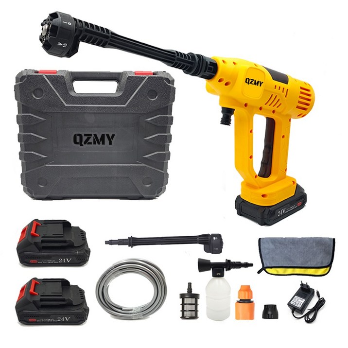 [QZMY] 무선 21V 고압세척기 초강력 휴대용 고압 세차기 2000mAh 배터리 물분사량 1분 7L 수압 크기 조절 세차 세트, 1세트
