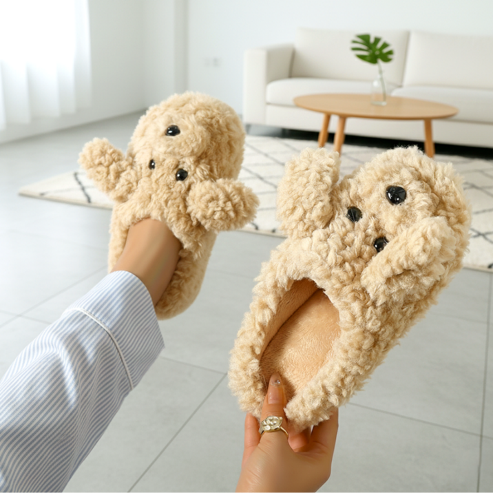 귀엽고 포근한 푸들 강아지 댕댕이 털 뽀글이 슬리퍼