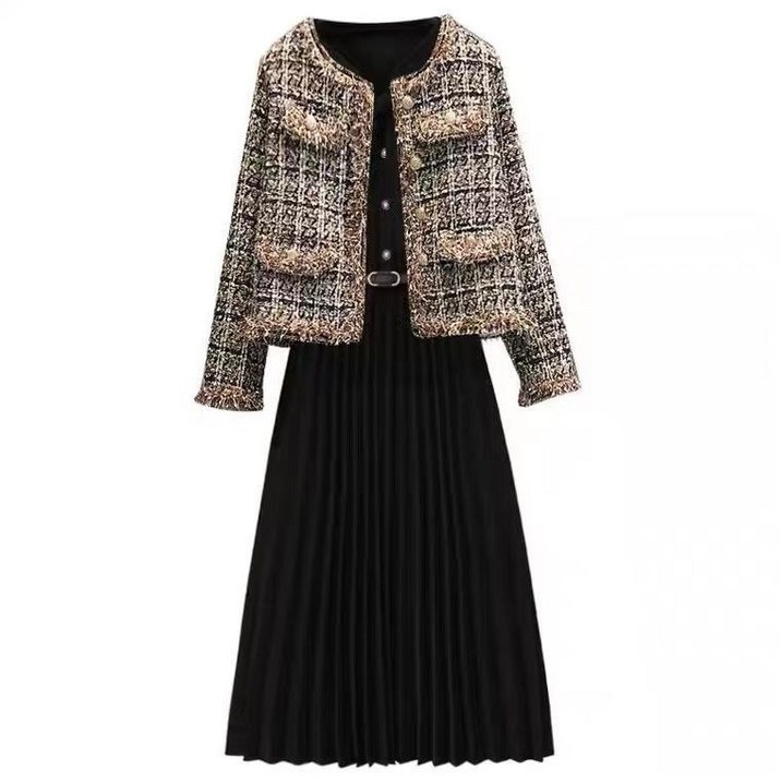 [슈퍼픽] 셔트원피스자켓세트/ 트위드 여성 자켓 원피스 정장 셋업