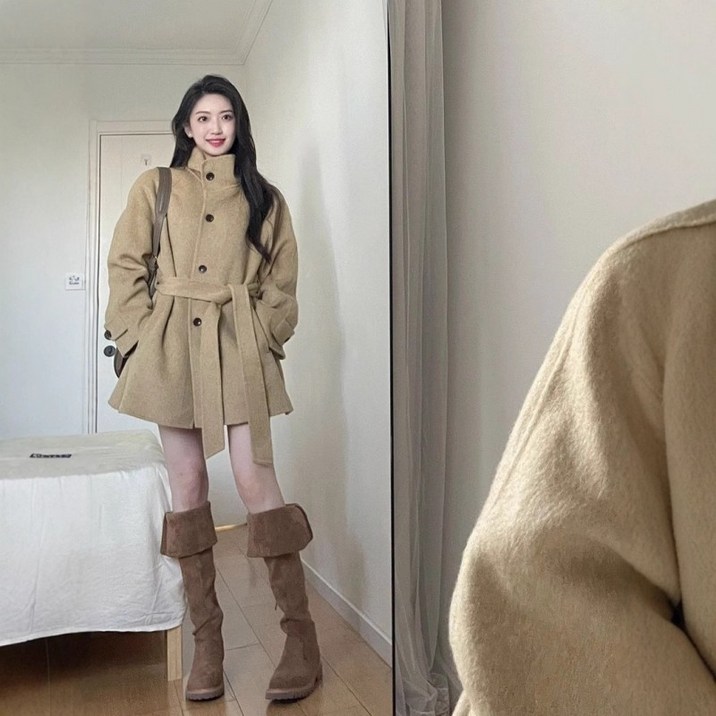 TIMEPURE 여성용 루즈핏 트렌치코트 카키 벨트점퍼 데일리 캐주얼 외투 여성스러운 분위기 모던 코트