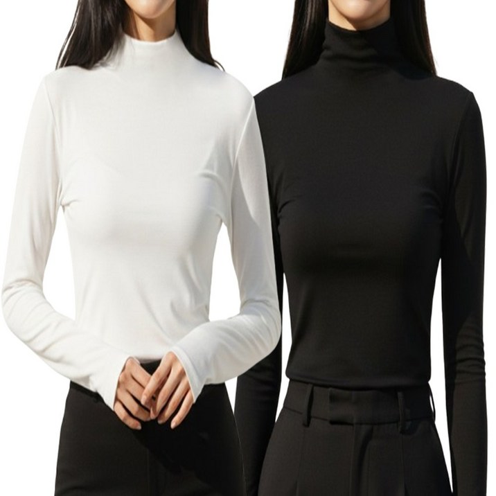 아소트 [1+1] 여성 소프트 반목티 반목폴라 이너 스판 긴팔티 봄가을