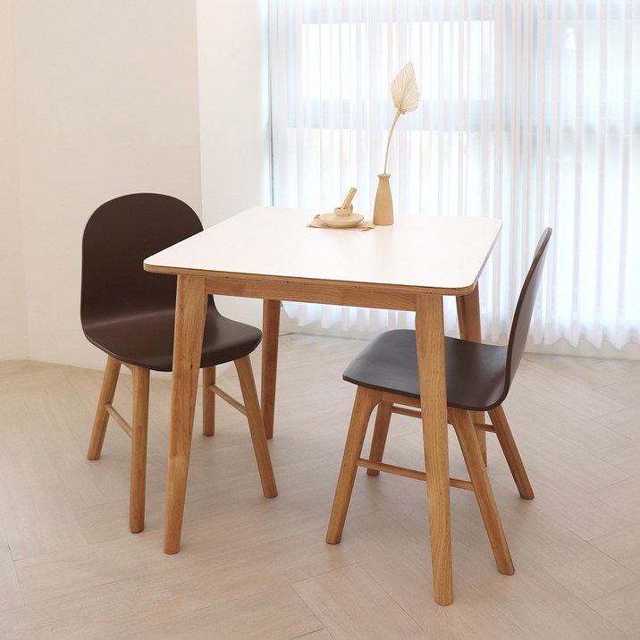 파스텔우드 자작 화이트 2인용 원목 식탁세트