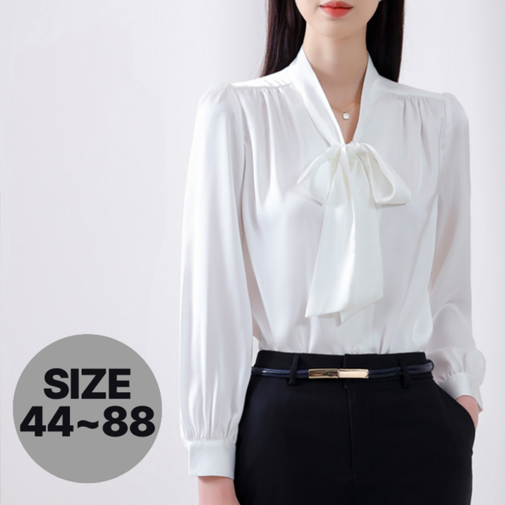 [44~88사이즈] 한결 화이트 리본 타이 블라우스