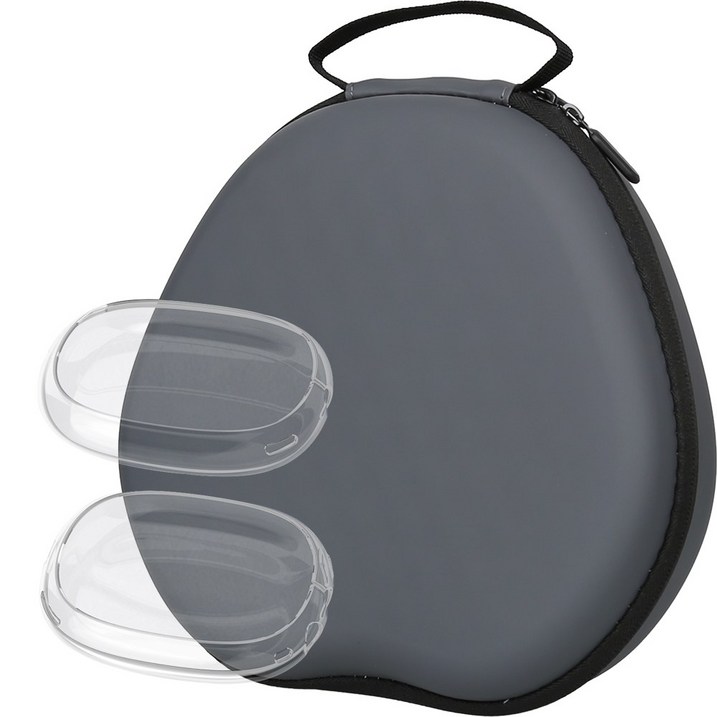 신흥클라스 에어팟 맥스 호환 헤드셋 케이스 휴대용 파우치 투명 커버 세트, 그레이+투명커버