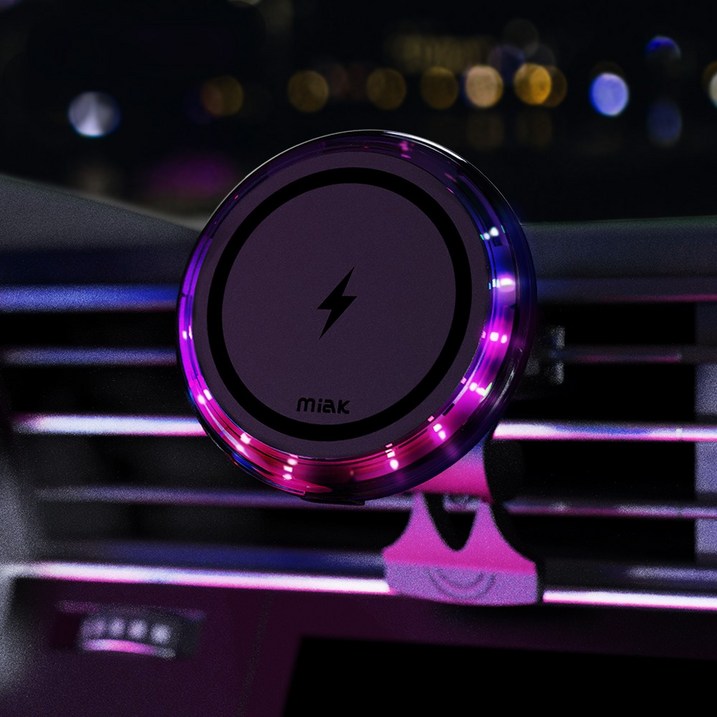 미아크 뮤직 LED 반응형 맥세이프 차량용 고속 무선충전 휴대폰 거치대, miak Music Light Charger