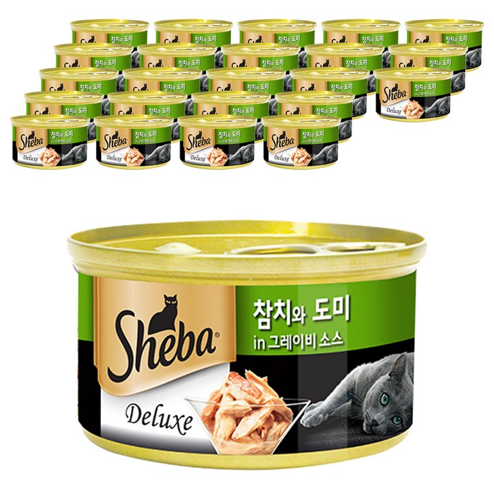 쉬바 반려묘용 간식 캔, 참치 도미 혼합맛, 85g, 24개 쉬바 반려묘용 간식 캔, 참치 도미 혼합맛, 85g, 24개