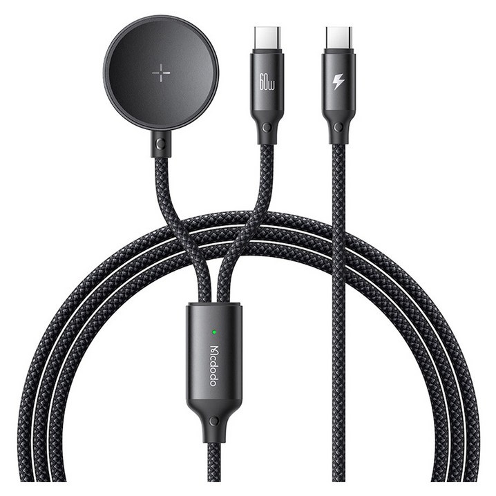 맥도도 2in1 갤럭시워치 분리형 고속충전 CC타입 PD 케이블, 블랙, 1개