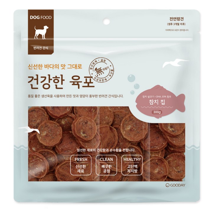 굿데이 건강한 육포 칩 강아지 간식 300g, 참치, 300g, 1개