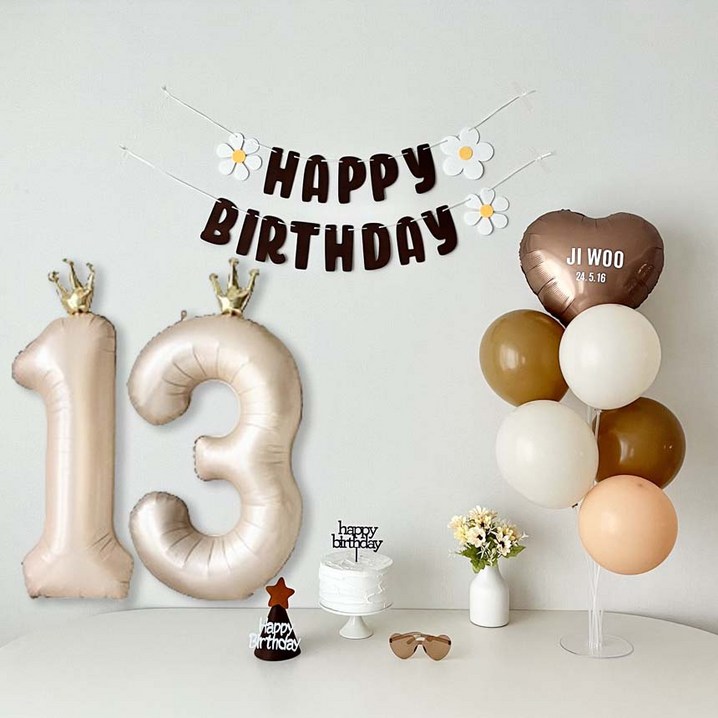 연지마켓 데이지 생일 가랜드 파티 용품 세트 숫자 풍선 레터링포함, 1세트, 브라운가랜드 숫자 13 연지마켓 데이지 생일 가랜드 파티 용품 세트 숫자 풍선 레터링포함, 1세트, 브라운가랜드 숫자 13