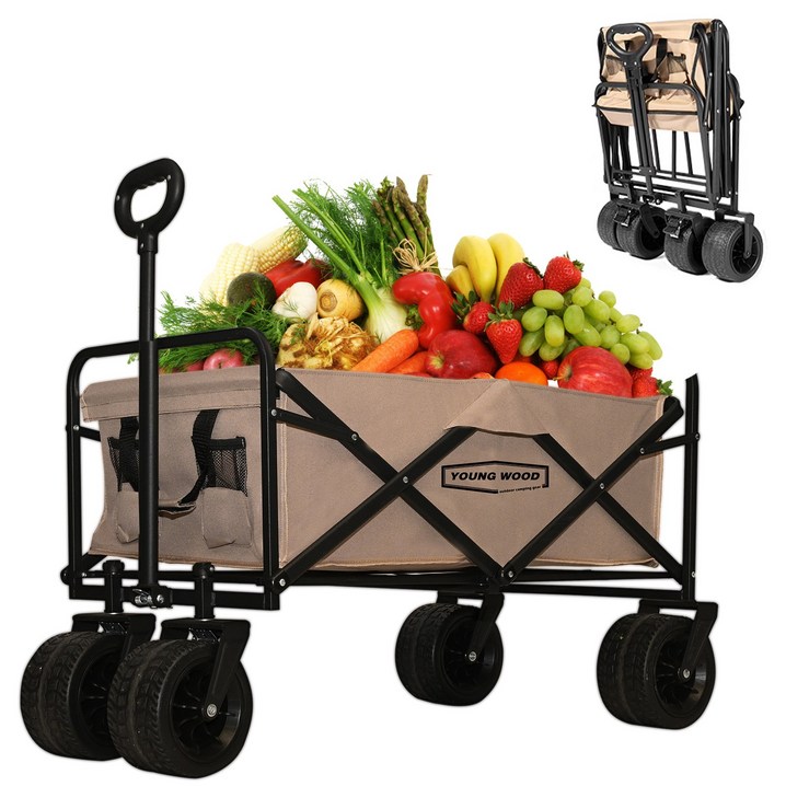 영우드 다용도 캠핑 카트 접이식 아웃도어 웨건 폴딩 카트, 1개, 브라운 카트