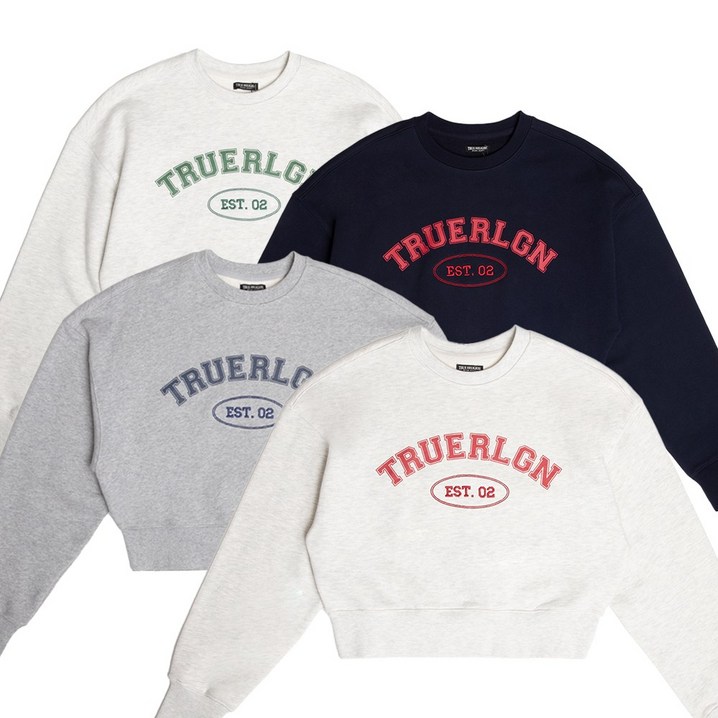 TRUE RELIGION 여성 숄더 라인 크롭 스웻 티셔츠