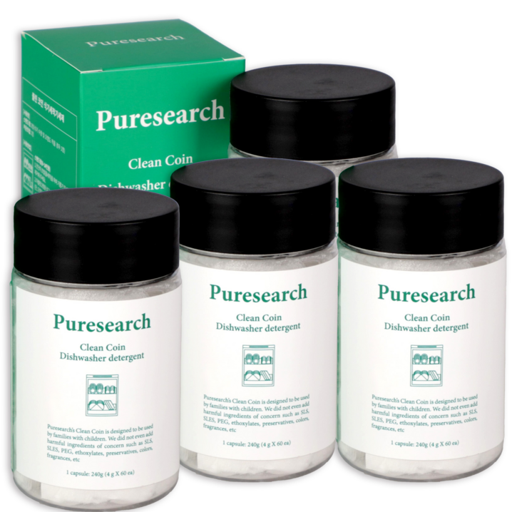 퓨리서치 클린코인 식기세척기세제 올인원 식세기세제 유아식기 집들이 선물, 4g, 4개240정