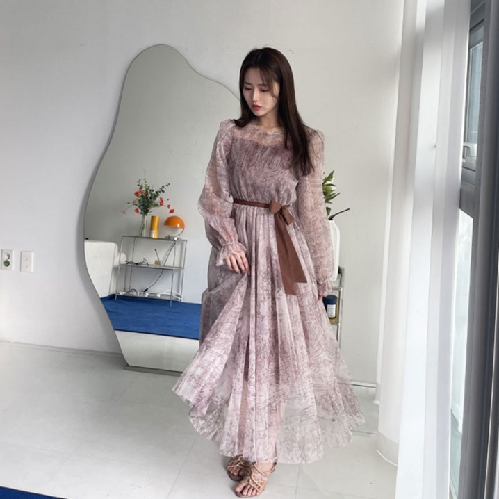 로틴 오간자 쉬폰 리본 셀프웨딩 롱 원피스