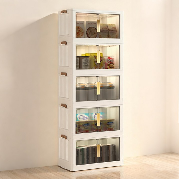 이동식 접이식 다용도 양문 수납장 대용량 정리함 거실 부엌 침실 리빙박스 폴딩박스, 5개, 브라운