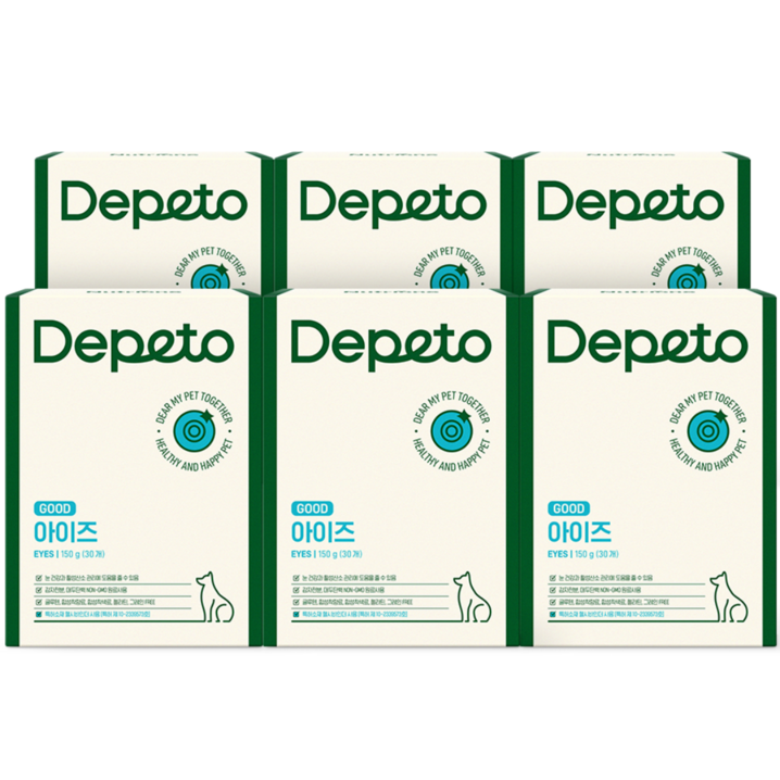 디페토 굿 아이즈 강아지 눈물 눈 영양제 150g, 30정, 눈물개선눈건강, 6개