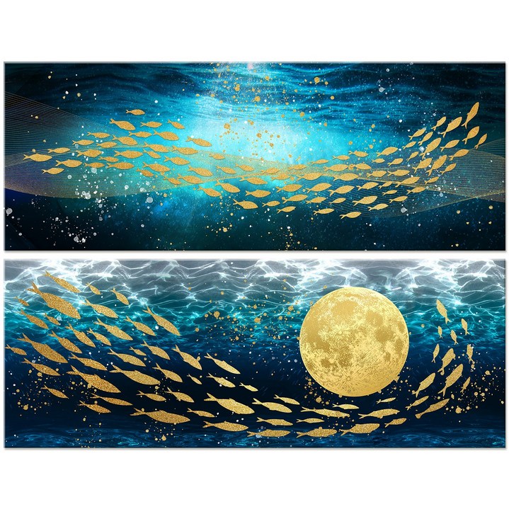 TV방영그림 재물운 상승 풍수지리 돈 들어오는 사업운 성취 추상 황금 풍수 와이드 그림 캔버스액자 10종, 6. 재물성취 황금 물고기 와이드