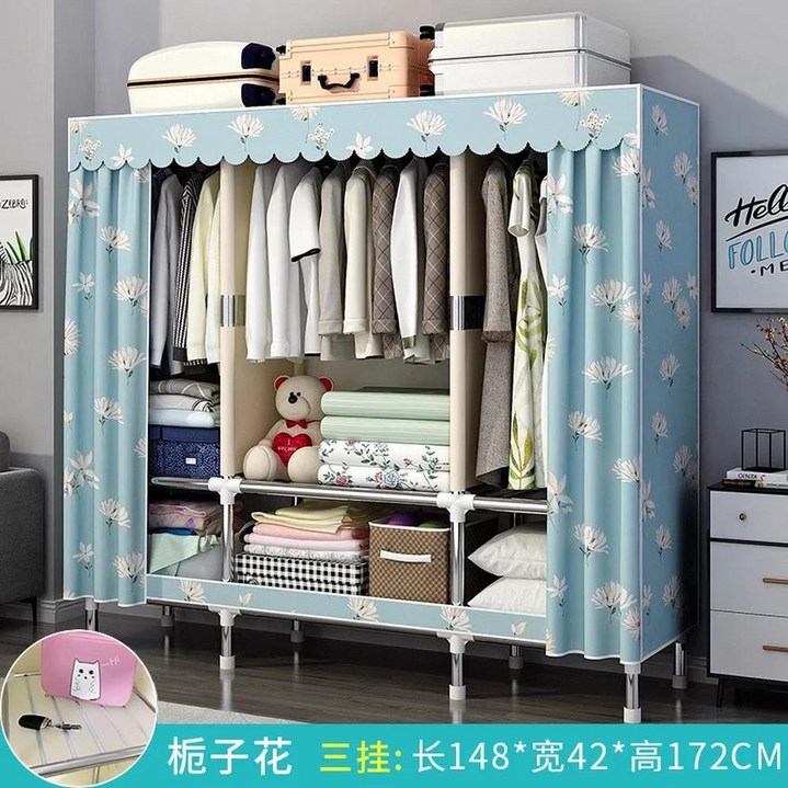 심플 침실 철제 파이프 천 옷장 임대 주택 조립식 프레임