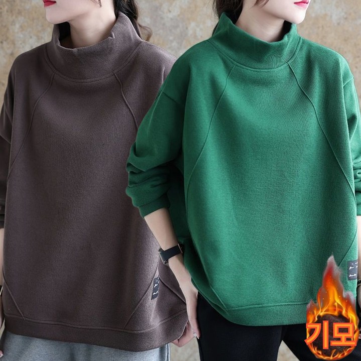 unique 중년여성 루즈핏 기모 보온 긴팔티 맨투맨 반목폴라 빅사이즈 데일리룩 가을겨울