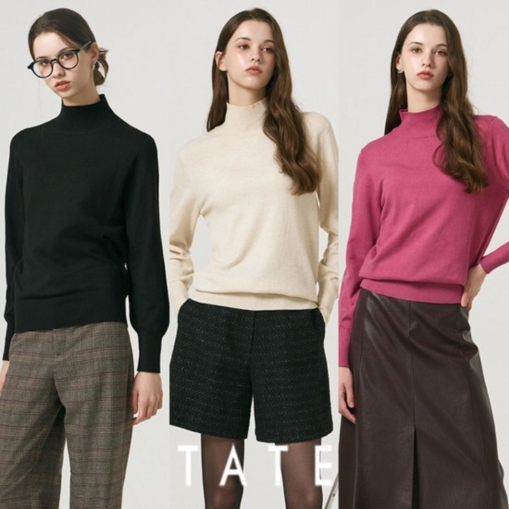 테이트 여성 메리노울 모크넥 니트