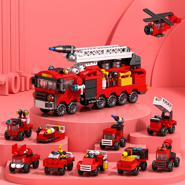 소방 경찰 중장비 군대 블럭 미니블럭 10종 10in1 합체블럭 10개1세트, 1개