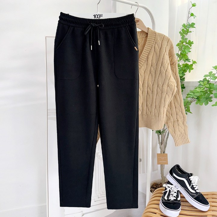 103st 융기모 본딩 겨울 배기 팬츠 5컬러여성 피치 기모 밴딩 스판 융털 방한 바지