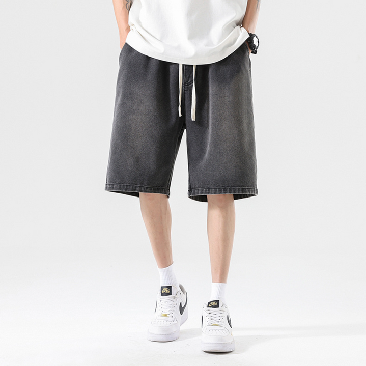 스탠다드 밴딩 와이드 5부 청반바지