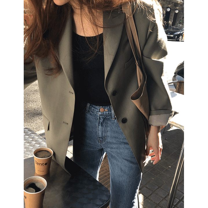 (자체제작) 루어스룸 어텀 가을 투버튼 루즈핏 하프 오버핏 테일러드 블레이저 하객룩 여성 자켓