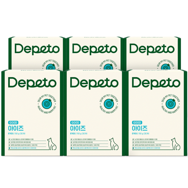 디페토 굿 아이즈 강아지 눈물 눈 영양제 150g, 30정, 눈물개선눈건강, 6개