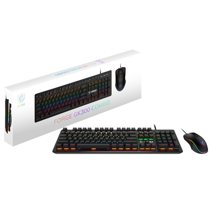 MSI FORGE GK300 유선 키보드 마우스 세트 기계식 청축 컴퓨터 게임용 사무용, 일반형, 블랙, MSI FORGE GK300 콤보 기계식