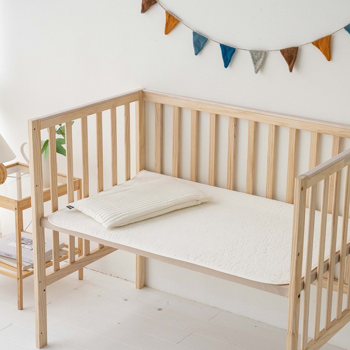 아기침대매트 롤베이비 유아용 줄누비 침대 패드, 크림