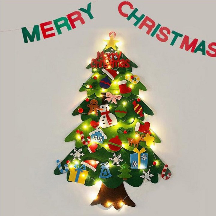트리만들기 도토로 펠트 크리스마스 벽트리+전구 풀패키지 소품장식 만들기, 단일색상