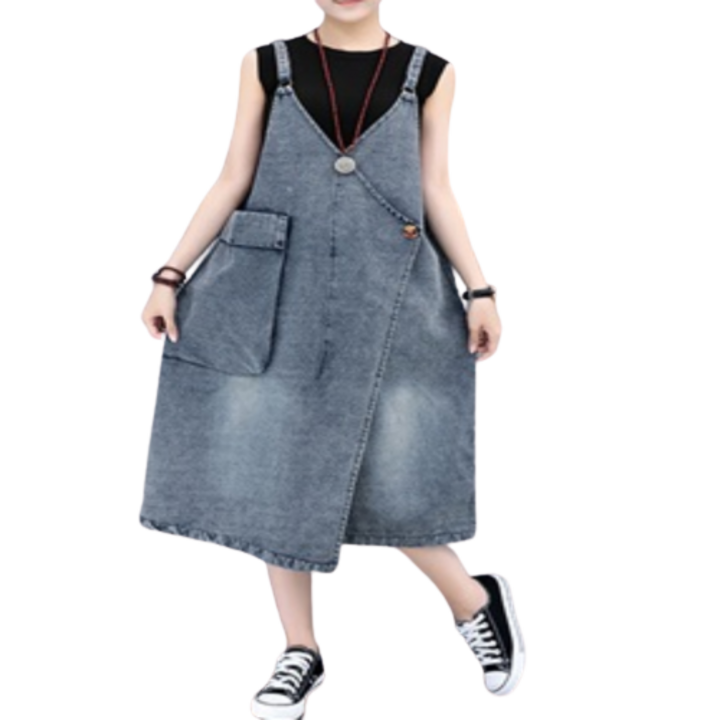 복money 언발 컷팅 청 멜빵 원피스