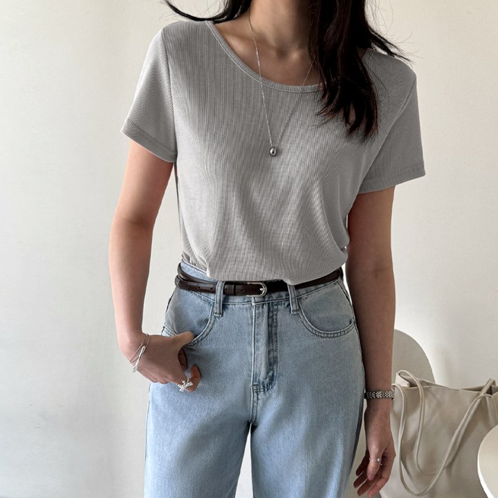 데일리앤 리커버 여성 기본 골지 스판 레이온 얇은 봄 여름 반팔 티셔츠 데일리앤 리커버 여성 기본 골지 스판 레이온 얇은 봄 여름 반팔 티셔츠