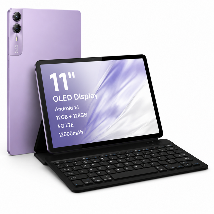 11인치 OLED 태블릿PC 4G LTE 안드로이드14 12GB+128GB 1TB 확장 인강용 업무용 가성비 키보드 세트, 바이올렛 퍼플, 128GB, Wi-Fi+Cellular