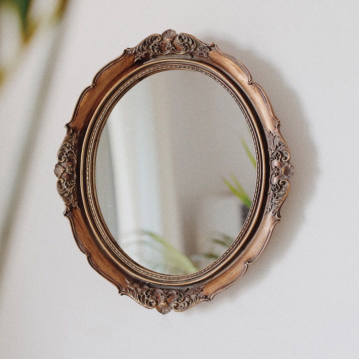 예쁜거울 바이에스 원형 골드 엔틱 벽거울, 빈티지 거울 북유럽 인테리어 장식 소품