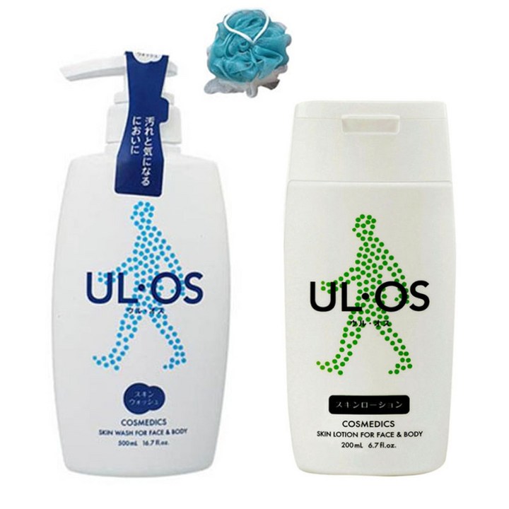우르오스 스킨워시 바디워시 500ml + 스킨로션 지복합 200ml + 샤워볼 등드름 총각 노인 홀애비냄새 올인원 우로스 남자로션