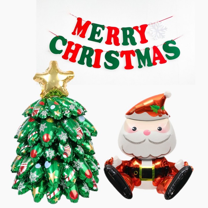 크리스마스풍선세트 쏙쏙마켓 트리와 산타 은박풍선 세트, 1세트, 산타x소형트리x가랜드